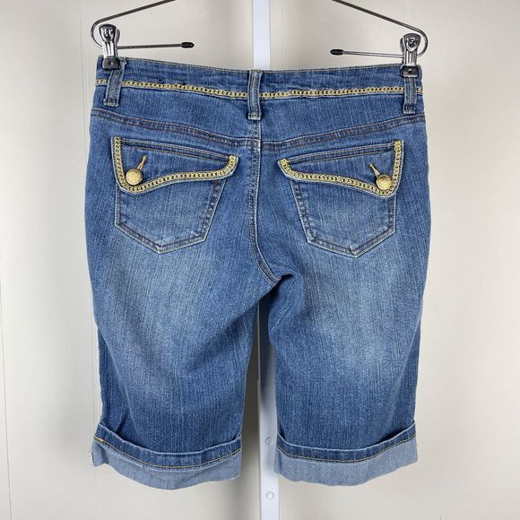 Vintage‎ Y2K Southpole Denim Jean Shorts Gold Logo Flap Pockets Juniors Size 5 - Picture 6 of 9